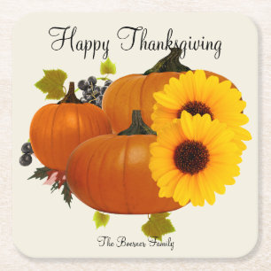 Happy Thanksgiving Square Drink Coasters Ecru Vierkante Kartonnen Onderzetter
