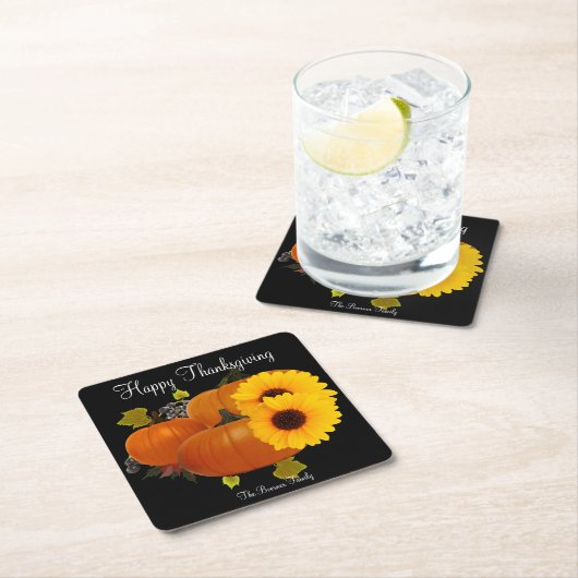 Happy Thanksgiving Square Drink Coasters Vierkante Kartonnen Onderzetter (Insitu)
