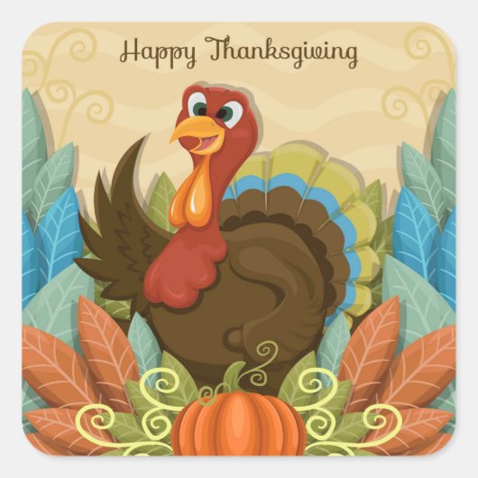 Happy Thanksgiving Square Sticker (Voorkant)