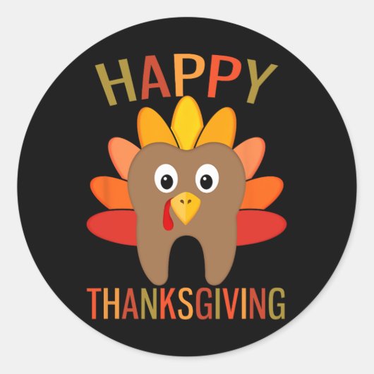 Happy Thanksgiving Tand Turkije Tandarts Voor Tand Ronde Sticker (Voorkant)
