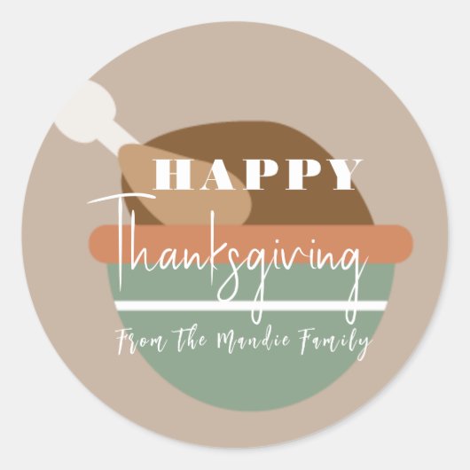 Happy Thanksgiving Turkey Bowl Ronde Sticker (Voorkant)