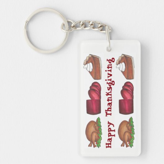 Happy Thanksgiving Turkey Cranberry Pumpkin Pie Sleutelhanger (Voorkant)