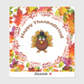 Happy Thanksgiving Turkey omsingelde Fall Leaves Sticker (Vel)