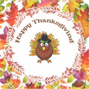 Happy Thanksgiving Turkey omsingelde Fall Leaves Sticker