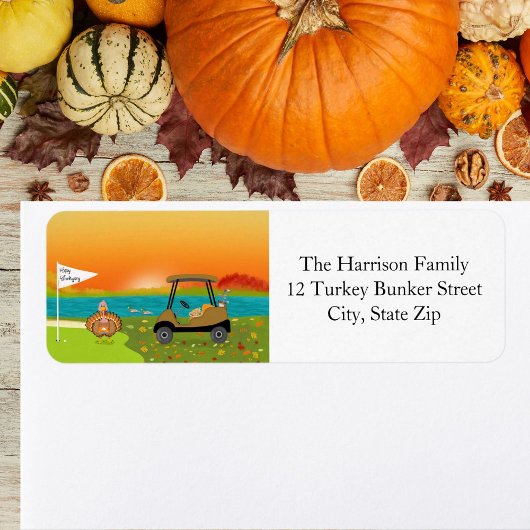 Happy Thanksgiving Turkey on Golf Course With Pie Etiket