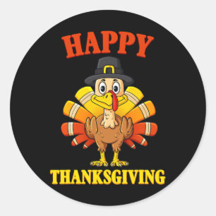 Happy Thanksgiving Turkey Pilgrim Boys Girls Kinde Ronde Sticker