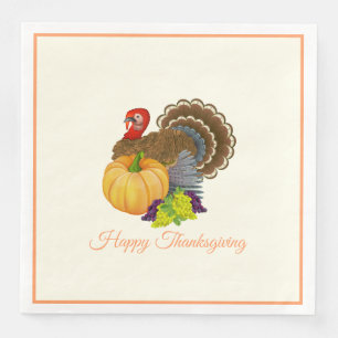 Happy Thanksgiving Turkey Pumpkin Grapes Party Servet