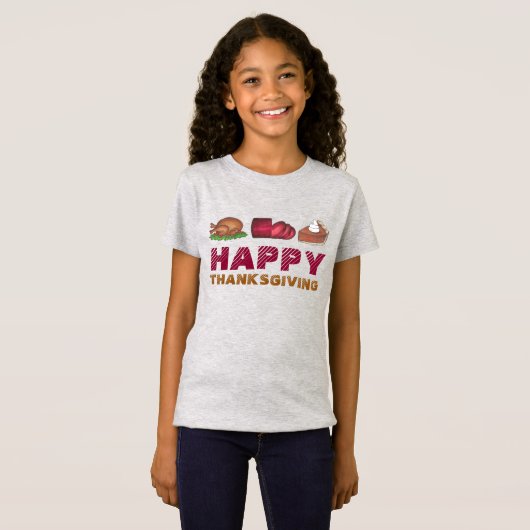 Happy Thanksgiving Turkije Cranberry Pie Slice Foo T-shirt (Voorkant volledig)