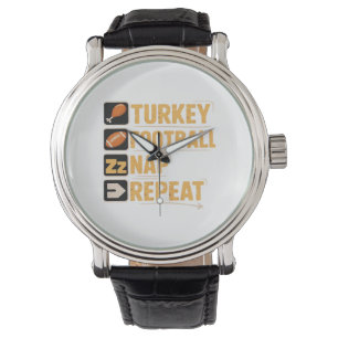 Happy Thanksgiving Turkije Football Nap Repeat Fun Horloge