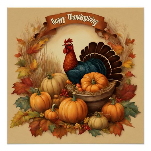 Happy Thanksgiving Turkije met Pompoenen Perfect Poster (Voorkant)