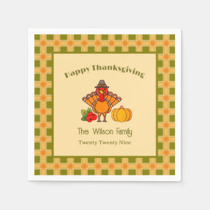 Happy Thanksgiving Turkije Pompoen Gingham Patroon Servet