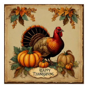 Happy Thanksgiving Turkije, pompoenen Perfect Poster