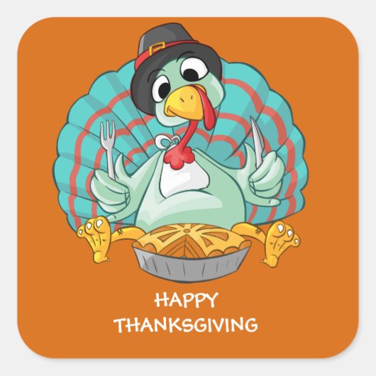 Happy Thanksgiving Turkije Vierkante Sticker (Voorkant)