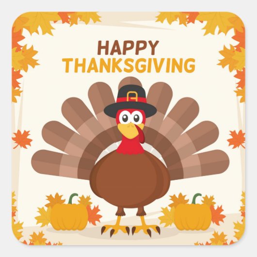 Happy Thanksgiving Turkije Vierkante Sticker (Voorkant)