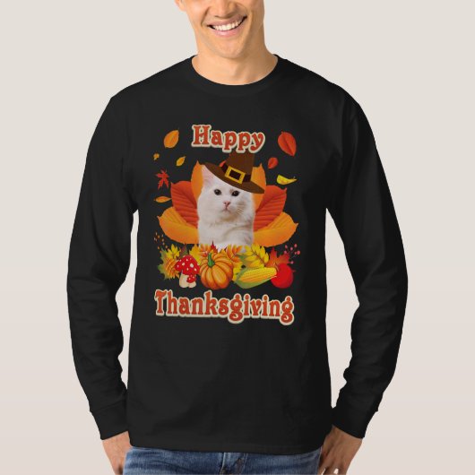 Happy Thanksgiving Turkish Angora Cat I'm Thankful T-shirt (Voorkant)