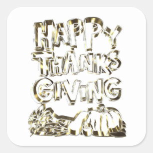 Happy Thanksgiving Typografie Gold Harvest Pumpkin Vierkante Sticker