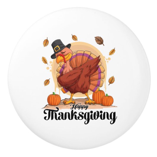 Happy Thanksgiving Typografie Keramische Knop (Voorkant)