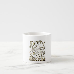 Happy Thanksgiving Typography Gold Harvest Pumpkin Espresso Kop