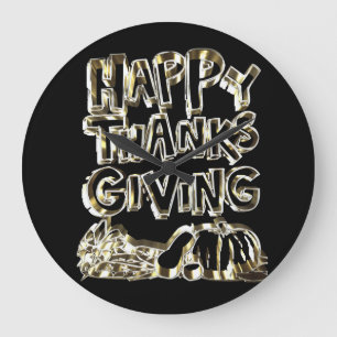 Happy Thanksgiving Typography Gold Harvest Pumpkin Grote Klok