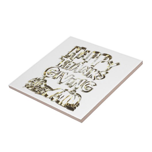 Happy Thanksgiving Typography Gold Harvest Pumpkin Tegeltje (Zijkant)