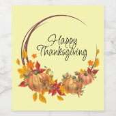 HAPPY THANKSGIVING Vakantie Pompoenen Herfstblader Wijn Etiket (Enkel label)