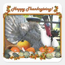 Happy Thanksgiving van Tom de Pilgrim Turkey Vierkante Sticker
