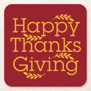Happy Thanksgiving Vierkante Kartonnen Onderzetter