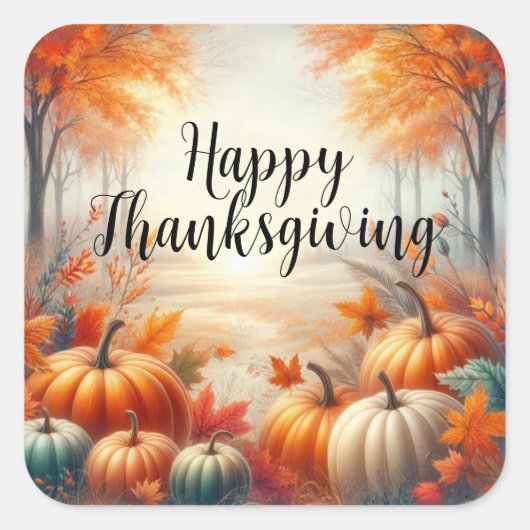 Happy Thanksgiving Vierkante Sticker (Voorkant)