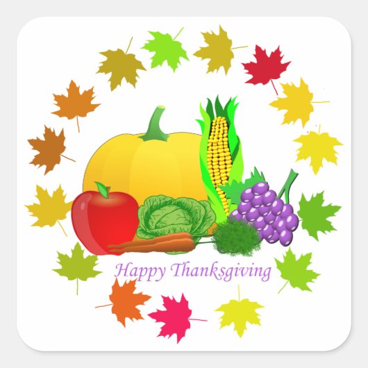 Happy Thanksgiving Vierkante Sticker (Voorkant)