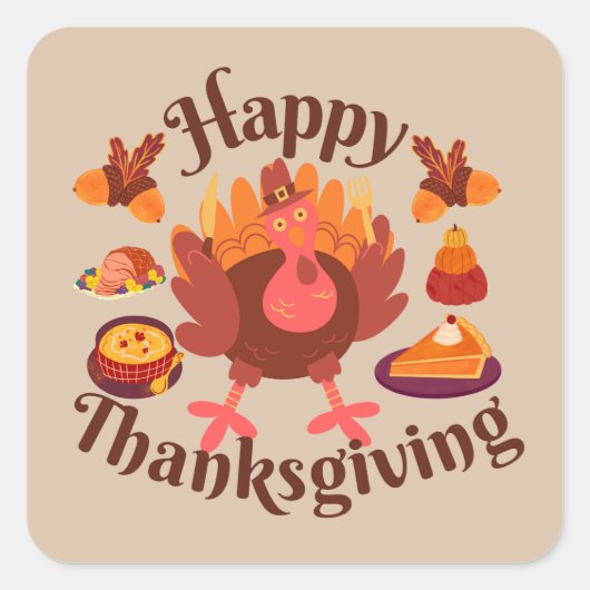 Happy Thanksgiving Vierkante Sticker (Voorkant)