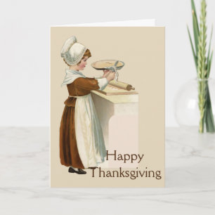 Happy Thanksgiving, Vintage Afbeelding van Meisje Feestdagen Kaart