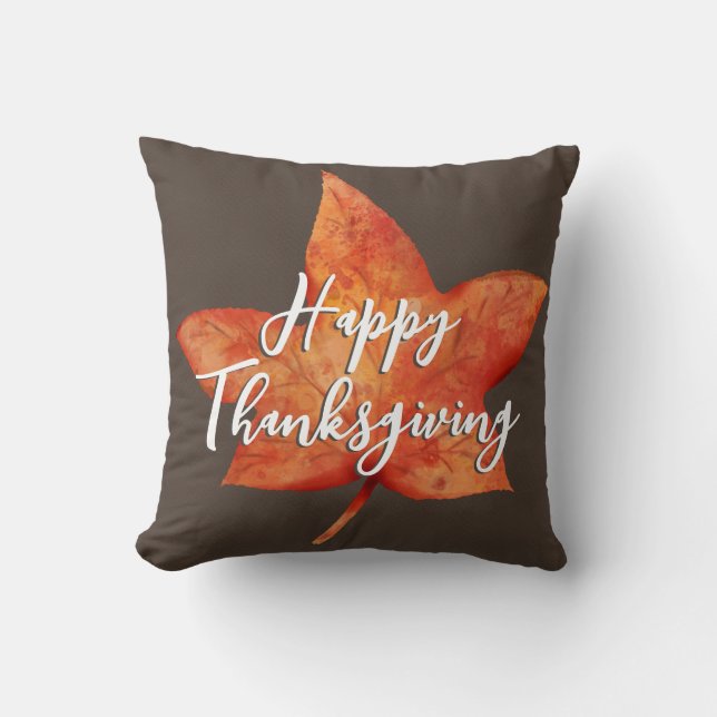 Happy Thanksgiving Waterverf Herfst Maple Leaf Kussen (Voorkant)