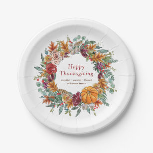 Happy Thanksgiving Waterverf Herfst Pumpkin Wreath Papieren Bordje