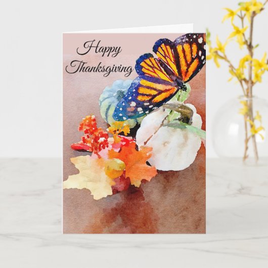 Happy Thanksgiving Waterverf Monarch Butterfly Kaart (Gele Bloem)
