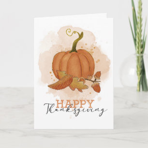 Happy Thanksgiving Waterverf Pumpkin Leaves Kaart