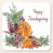 Happy Thanksgiving Waterverf Pumpkins Autumn Vierkante Kartonnen Onderzetter (Voorkant)