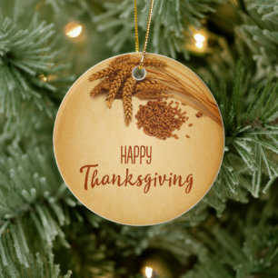 Happy Thanksgiving Wheat Corn Keramisch Ornament