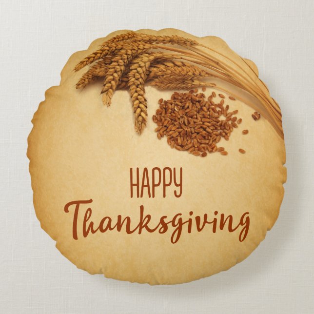  Happy Thanksgiving Wheat Corn Rond Kussen (Voorkant)