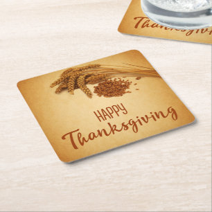  Happy Thanksgiving Wheat Corn Vierkante Kartonnen Onderzetter