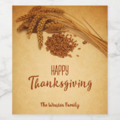  Happy Thanksgiving Wheat Corn Wijn Etiket (Enkel label)
