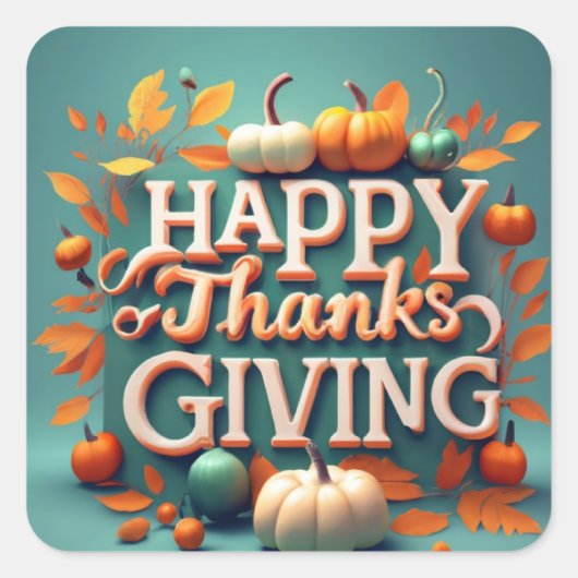 Happy Thanksgiving with pumpkins Vierkante Sticker (Voorkant)