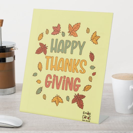 Happy Thanksgiving - Yellow Theme Reclamebord Met Voetstuk (Insitu)