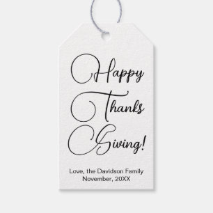 Happy Thanksgiving zwarte aangepaste script elegan Cadeaulabel