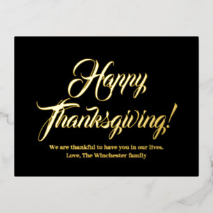 Happy Thanksgiving zwarte aangepaste script elegan Folie Feestdagen Briefkaart