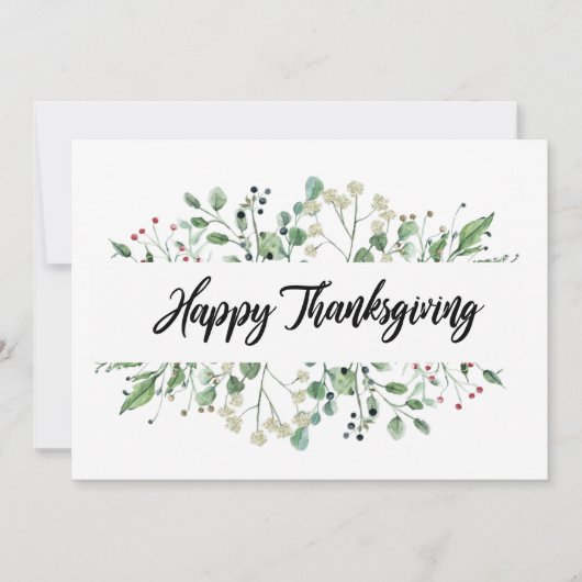 "Happy Thanksgiving" zwarte brief botanisch Feestdagenkaart (Voorkant)