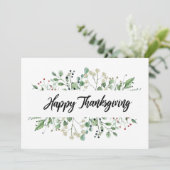 "Happy Thanksgiving" zwarte brief botanisch Feestdagenkaart (Staand voorkant)