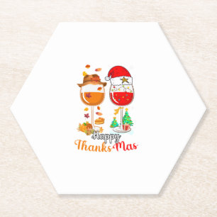 Happy Thanksmas Wine Thanksgiving Christmas Long S Kartonnen Onderzetters
