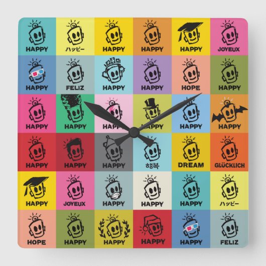 HAPPY TIME VIERKANTE KLOK (Voorkant)