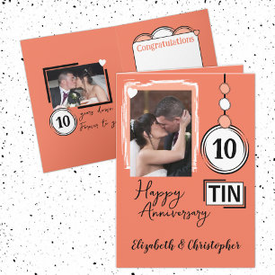 Happy Tin 10th Jubileum 2 fotonamen koraal Kaart