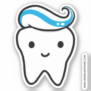 Happy Tooth met tandpasta Funny Cute Dental Sticker